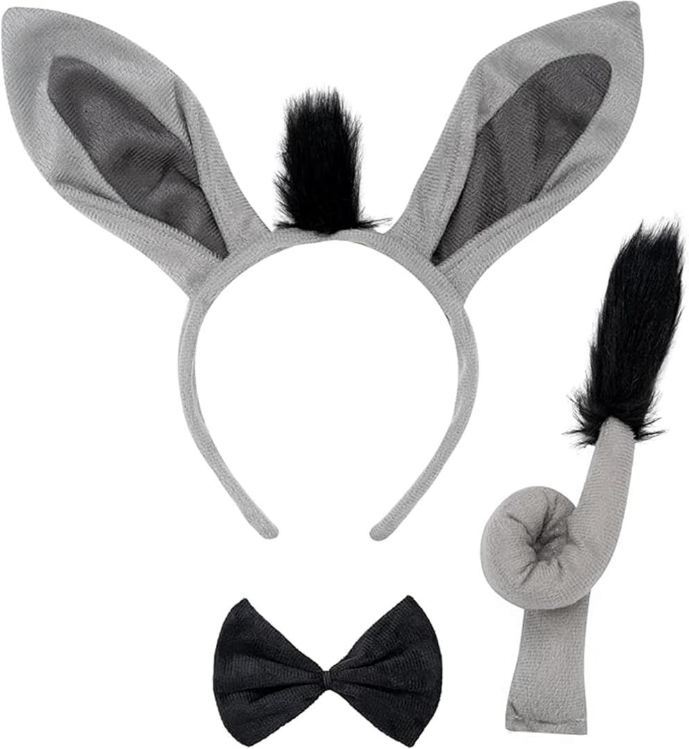 Carnavalife Donkey Costume for Adults, 3-Piece Animal Set with Ears Headband, Tail and Bow Tie for Carnival, Halloween and Parties