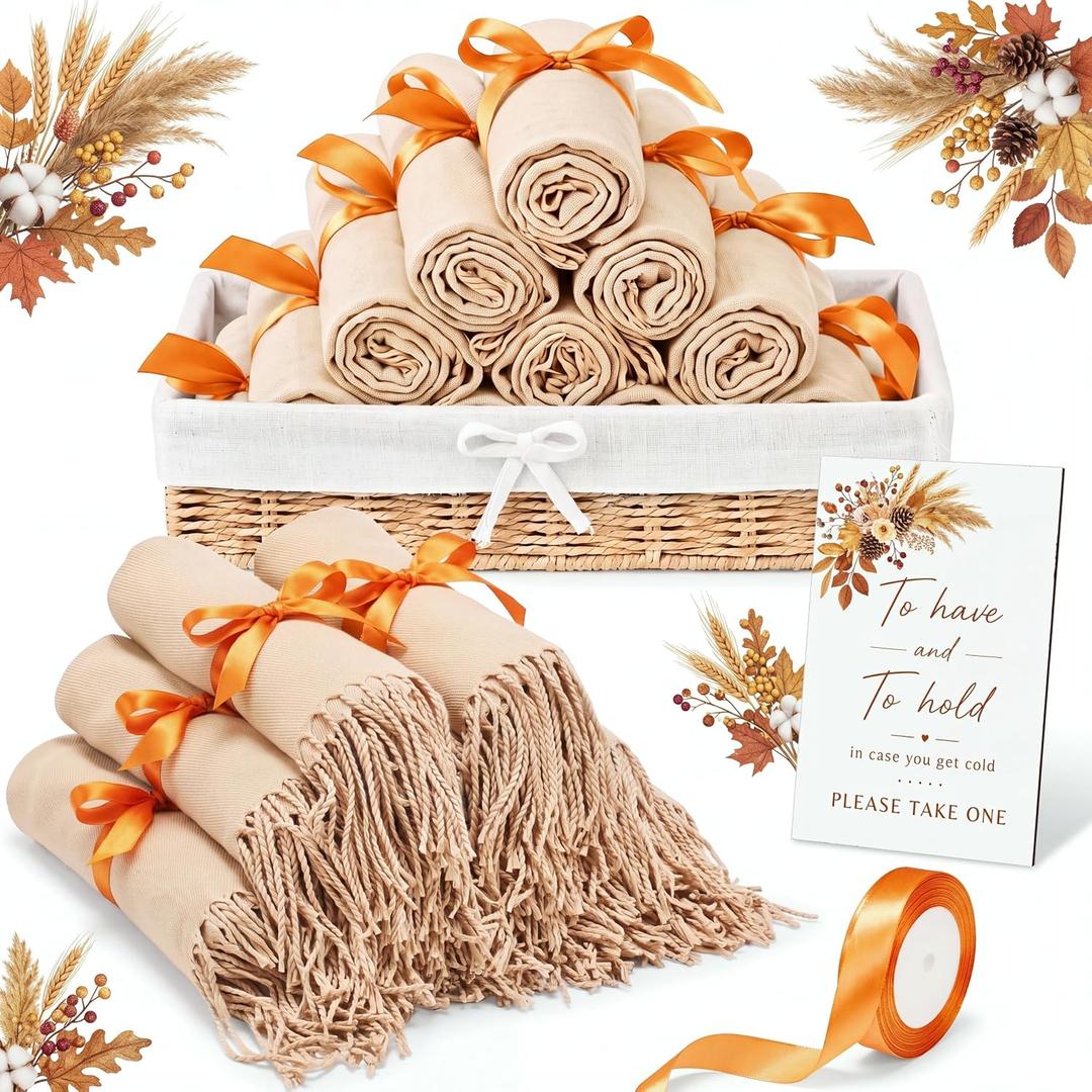 Twistover 39 Pack Wedding Shawl and Wrap for Guests Bulk 71x28 Inch, Orange, 70 x 180 cm