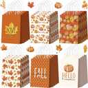 Kolldenn 24 Pcs Thanksgiving Party Favors Bags Fall Gift Goodie Paper Bags with Handles Autumn Maple Leaf Pumpkin Pouch for Thanksgiving Party Decorations Supplies