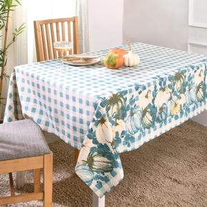 Folkulture Table Cloth | (60 x 72) Fall Tablecloth for Dining Room | 100% Cotton Table Cover for Fall Decorations for Home | Farmhouse Tablecloth or Tablecloths Rectangular | Thanksgiving Decoration (Blue Slate - Pumpkin Harvest)