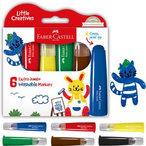 Faber-Castell Little Creatives Extra Jumbo Ultra Washable Markers for Kids - 6 Colors, Spring Craft Supplies, Art Supplies for Kids Toddlers, Preschool (Ages 3+)