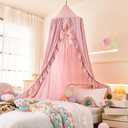 Mengersi Bed Canopy for Girls,Ruffled Canopy Bed Curtains Canopy for Girls Room,Hanging Canopy Princess Play Tent for Reading Nook Play Room Decor (Beige Pink)
