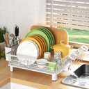 Dish Drying Rack, Dish Racks for Kitchen Counter, Detachable Dish Drainer with Drainboard, Utensil Holder, Cup Holder, Space Saving Kitchen Drying Rack for Small Home and Appartment, White (1 Tier-white)