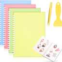 4 Pieces Sticker Collecting Book Album Reusable Sticker Book with a Plastic Spatula and Tweezer A5 Size 8.3" x 5.8" Christmas Notepads Collection Labels Accessories(Pink, Blue, Yellow, Green)