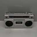 Retro Classic 80s Style Portable Boombox with Cassette Player Recorder, AM/FM/SW1/SW2 Radio, Bluetooth, USB/Micro SD Slots, Headphone Jack, 24W Dual Full-Range High Bass Speakers (Sliver)