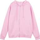 Meladyan Women Oversized Solid Zip Up Hoodie Drawstring Hooded Long Sleeve Fleece Vintage Sweatshirts Jackets Pockets 90s (Medium, Pink)