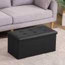 Youdesure Folding Storage Ottoman Bench, Faux Leather Footrest Couch for Living Room, 30 inch Storage Bench with Padded Seat for Bedroom Hallway, Holds up to 350lbs, Black, 15"D x 30"W x 15"H