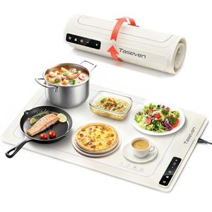 Food Warming Mat, Silicone Heating Tray with 7 Temperature Settings, Quick Full Surface Heating Pad, Thermochromic Line, Kids Lock, Electric Warming Tray for Buffets Party