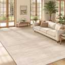 9X12 Washable Cream Area Rug, Stain Resistant Non Slip Foldable Printed Rug