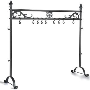 Senneny Christmas Stocking Holder Stand with 10 Hooks, Classic Metal Art Stocking Holder Stand Hangers - Easy Assembly and Stand, Black