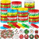 Poen 240 Pcs Christmas Party Favors 120 Christmas Silicone Bracelets 120 Xmas Round Pin Buttons Santa Snowflake Rubber Wristbands Bulk Set for Xmas Adult Gifts Stuffers Fillers Decoration Supplies