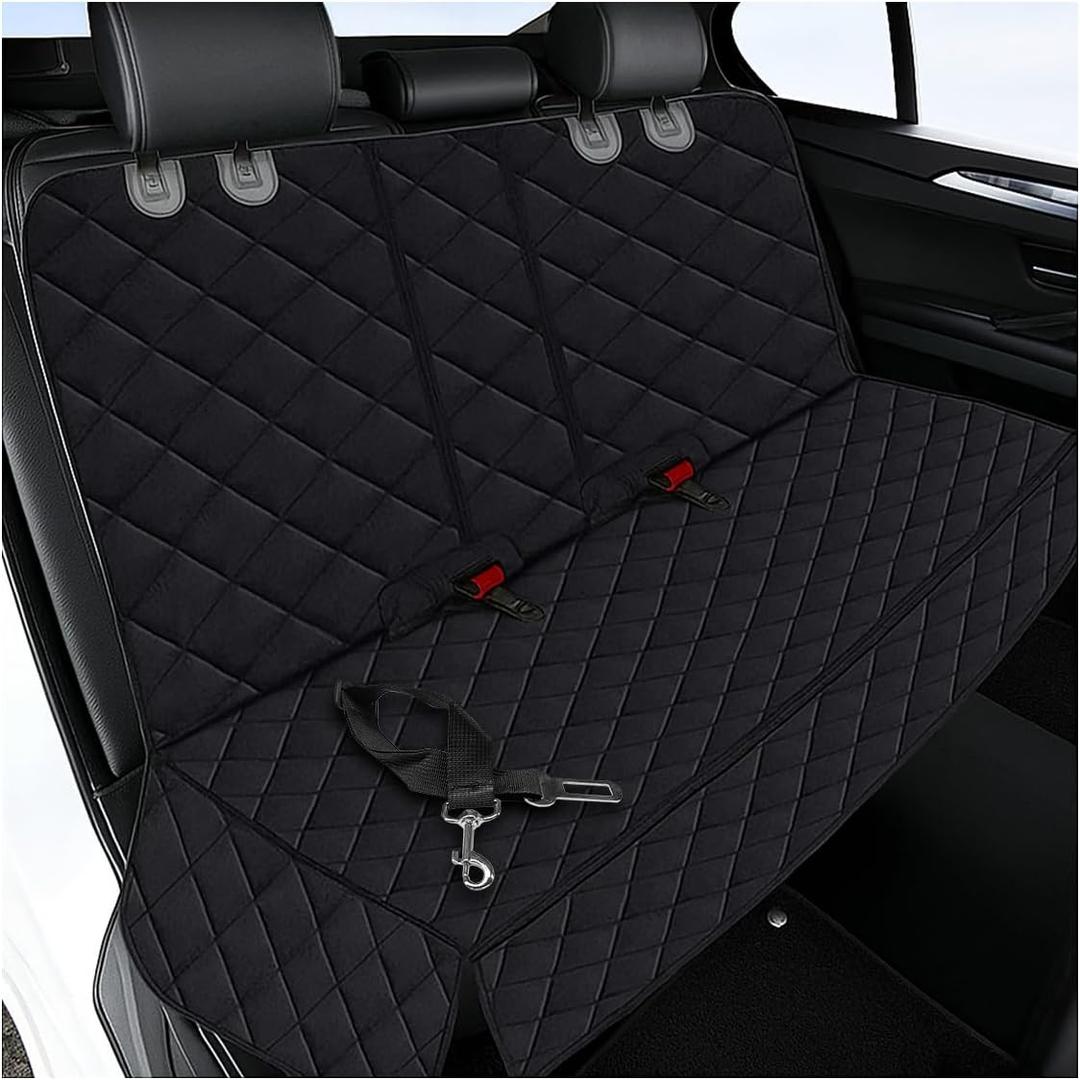 Waterproof Dog Car Seat Cover, Non-Slip Scratchproof Pet Car Back Seat Protector, Washable Hammock Bench Seats Cover, Universal Auto Interior Accessories for Cars/Trucks/SUVs (Black)