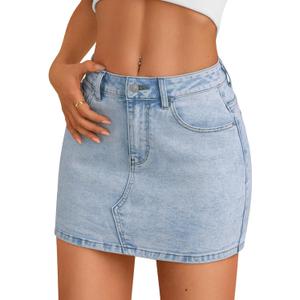 Trendy Queen Womens Denim Skirts Jean Short Mini Skirt Summer Outfits Fashion Cute Y2k Clothes with Pockets 2025 LightBlue 10