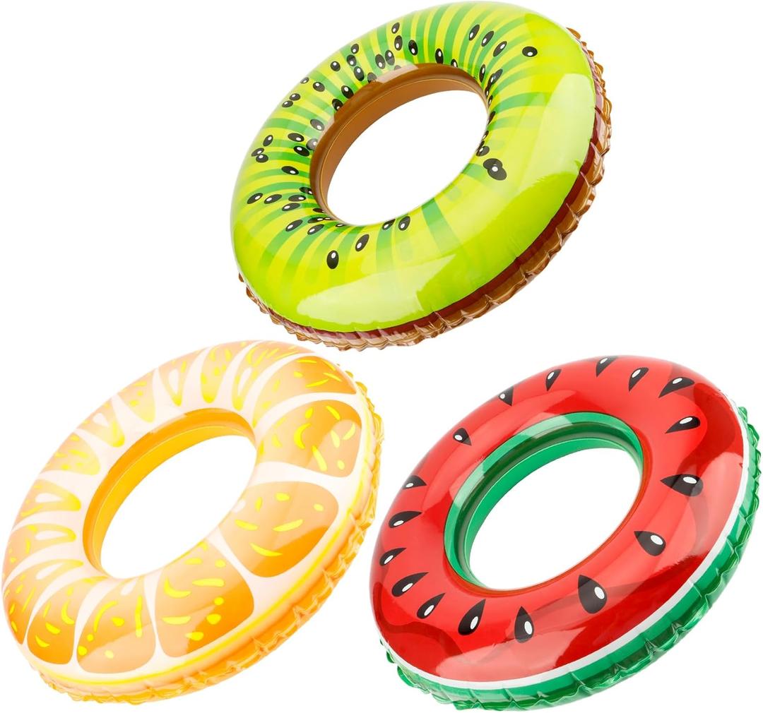 Pool Floats Kids, 3 PCS Pool Tubes Fruit Tubes for Floating Inflatable Swim Rings Round Portable Floaties for Kids Watermelon Orange Lemon Swimming Rings for Girls Boys Pool Beach Lake Summer Party