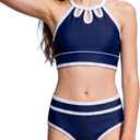 Bathing Suits for Teens Piece Adjustable Shoulder Strap Color Block Deep Blue Girls Swimsuits Size 13-14 (Blue)