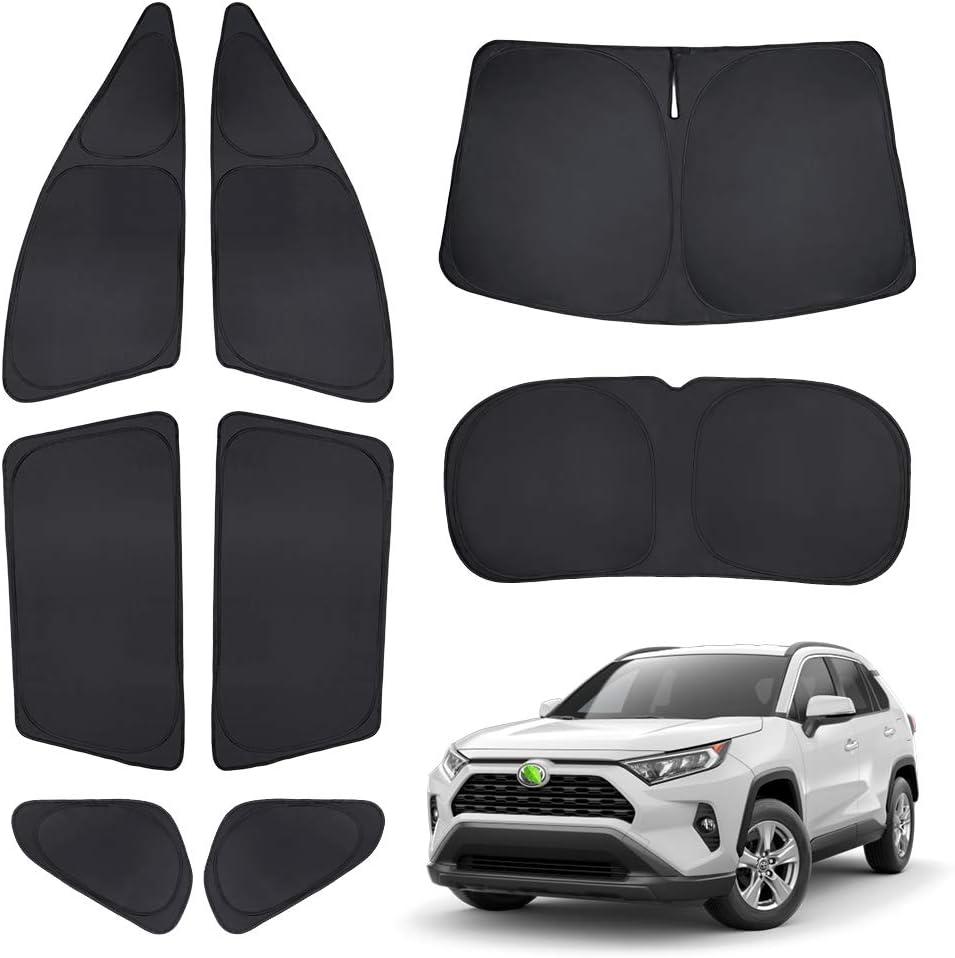 T TGBROS Windshield Sun Shade for Toyota RAV4 2019-2024 2025 Car Window Shades Thicken UV Block and Blackout Privacy Foldable Sunshades 8PCS Accessories Keep Cool Sun Visor Covers