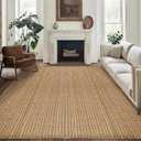 Tan Brown Boho Faux Jute Area Rug 6x9 ft,Braided Solid Non Slip Rug | Washable neutral large carpet, suitable for living room, bedroom, dining room and office