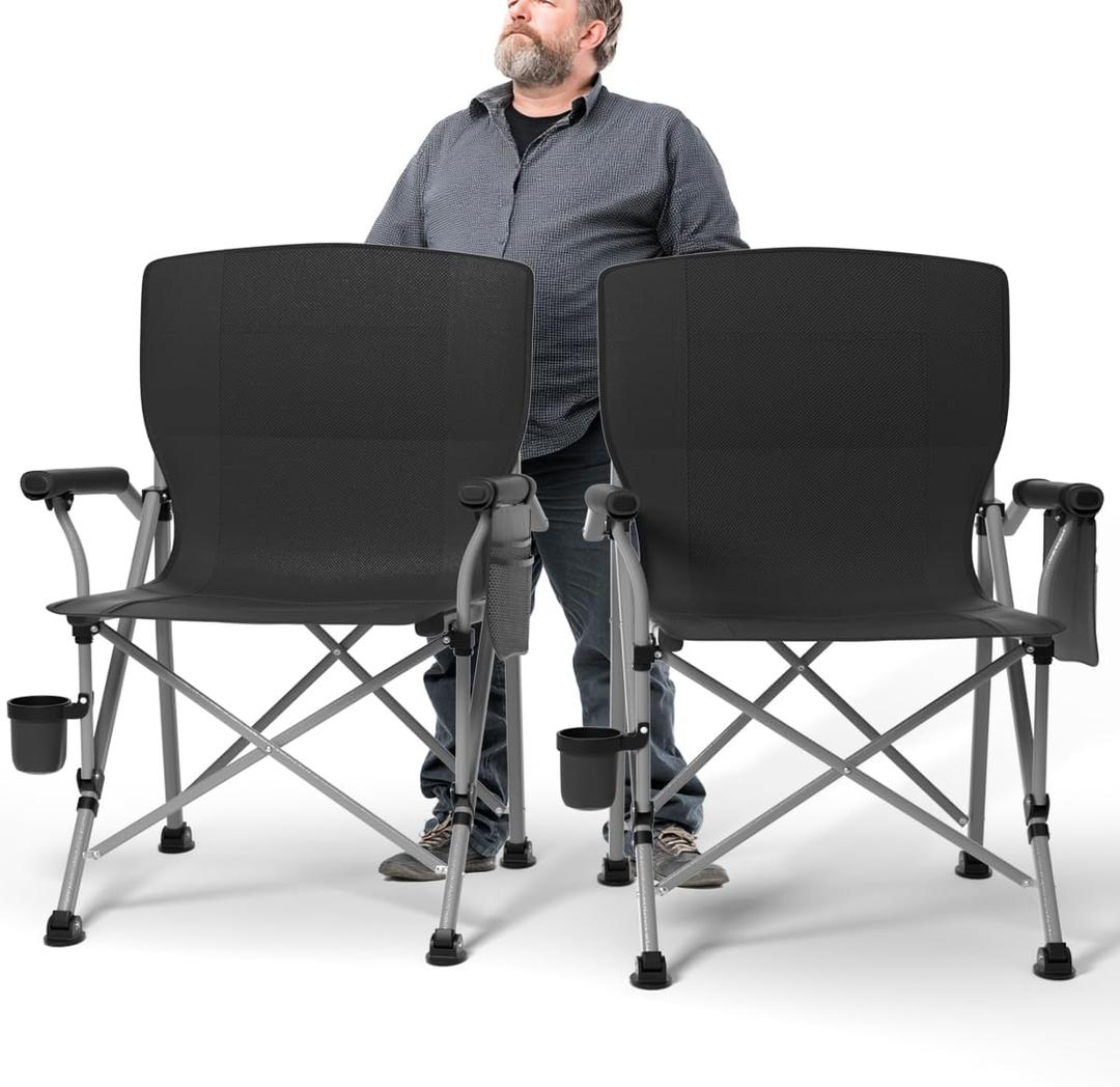 Oversized Camping Chair for Adults Heavy Duty,Heavy Duty Lawn Chair with Side PocketsOutdoor Camping, Fishing, Beach,Hiking Foldable Camping Chair (X-Large, Black)