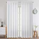 Chyhomenyc White Curtains 96 Inch Length 2 Panels Set, Faux Linen Textured Semi Light Filtering Soft Airy Farmhouse Window Curtain Drapes for Living Room Bedroom, 50Wx96L