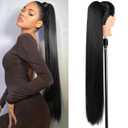 SEIKEA Ponytail Extensions Drawstring Long Straight Fake Pony Tail Natural Soft Clip in Hair Extension Synthetic Heat Resistant Hairpiece 35 Inch 180 Gram Black