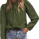 PRETTYGARDEN Tops for Women 2026 Spring Long Sleeve Blouses Dressy Casual Embroidered Eyelet Shirts Fall Going Out Outfits (XXL)