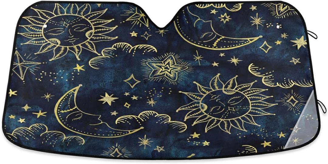 Sun Moon Boho Cosmos Astrology Windshield Sun Shade,Foldable Car Sun Shade for Front Windshield Sunshades Protector Blocks UV Rays Sun Visor Protect and Cool Your Vehicle Interior