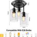 Kalium 3-Lights Semi Flush Mount Ceiling Light Fixture, Matte Black Light Fixtures, Ceiling Light for Kitchen, Foyer, Entryway, Farmhouse, Home Decor, Clear Glass Shade.