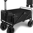 Collapsible Folding Wagon Cart, Large Capacity Outdoor Wagon Garden Cart with All-Terrain Wheels & Side Pockets, Heavy Duty Utility Beach Cart for Camping, Picnic, Fishing Activities, Black