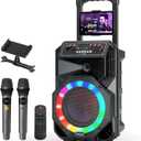 Karaoke Machine with 2 Wireless Microphones, Rolling Wheels, and Trolley  8800mAh Portable Bluetooth Speaker, PA System with Lights, Adjustable Bass/Treble/Echo for Parties, Indoor and Outdoor Use