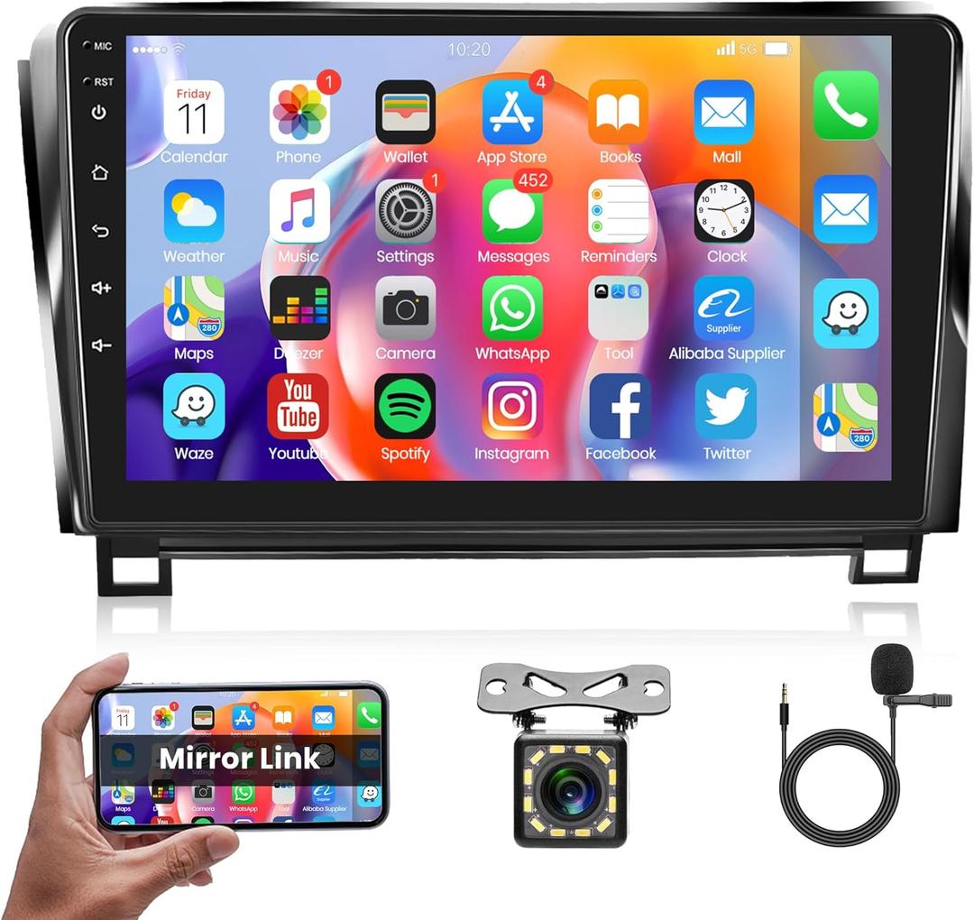 Android Car Stereo for Toyota Tundra 2007-2013/Toyota Sequoia 2008-2019 Car Radio, 10.1 Inch Touch Screen Head Unit with Mirror Link WiFi GPS Navigation Bluetooth FM A2DP Backup Camera SWC Double USB
