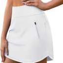 LouKeith Golf Skirts for Women Tennis Skirt with Zipper Pockets High Waisted Running Casual Athletic Skorts Built-in Shorts (Medium, White)