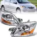 BLACKHORSE-RACING Headlight Set Left and Right Compatible for Toyota Yaris Sedan 2007 2008 2009 2010 2011, Replaces OE number 8117052A80, 8113052A90