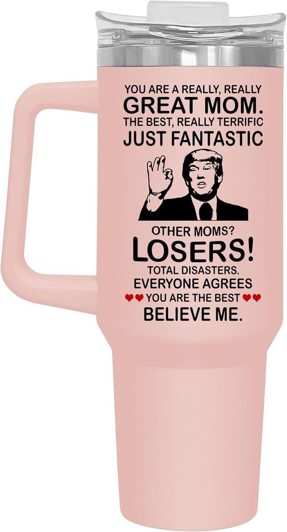 Christmas Gifts for Mom from Daughter, Son, Kids - Great Mom Coffee Tumbler on Birthday, Christmas, Durable Stainless Steel, Insulated for Hot or Cold Drinks, Ideal Gift for Mothers 40oz, Pink