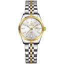 OLEVS White Watch for Women Gold and Silver Stainless Steel Bracelet Women's Dress Watches with Date Luxury Ladies Watches for Small Wrists Fluted Bezel Classic Female Watch Waterproof Luminous