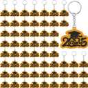 Batiyeer 60 Pieces Class of 2025 Graduation Keychains, Rubber Key Chains Grad Cap Charms Graduation Gifts (Black, Gold)
