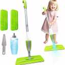 Kids Spray Mop Fun&Functional Toddler Cleaning Set Kids Mop with Real Water Sprayer Bottle Washable Pads Pretend Play Montessori Housekeeping Gifts for Toddlers Kids Girls Boys(Green)