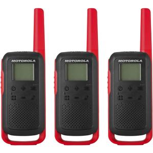 Motorola Solutions, Portable FRS, T210TP, Talkabout, Two-Way Radios, Rechargeable, 22 Channel, 20 Mile, Black W/Red, 3 Pack