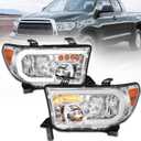 KUIPERAUTO Pair LED Headlights Assembly Compatible for Toyota Tundra 2007-2013 Clear Lens/Chrome Housing/Amber Dynamic Turn Lights with LED DRL Front Lamps Driver and Passenger Side#TO2502171