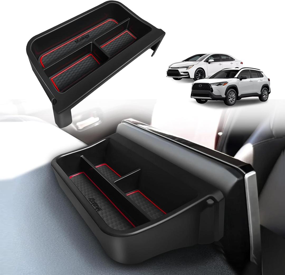 Muslogy Dashboard Storage Organizer Fits For 2020-2025 2026 Toyota Corolla & 2022-2026 Corolla Cross Accessories Non-Slip Insert Behind Screen for 8-inch Touch Screen (Red)