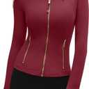 SUUKSESS Women Golden Full Zip Up Workout Cropped Jackets Lightweight Athletic Yoga Tops (Small, Dull Red)