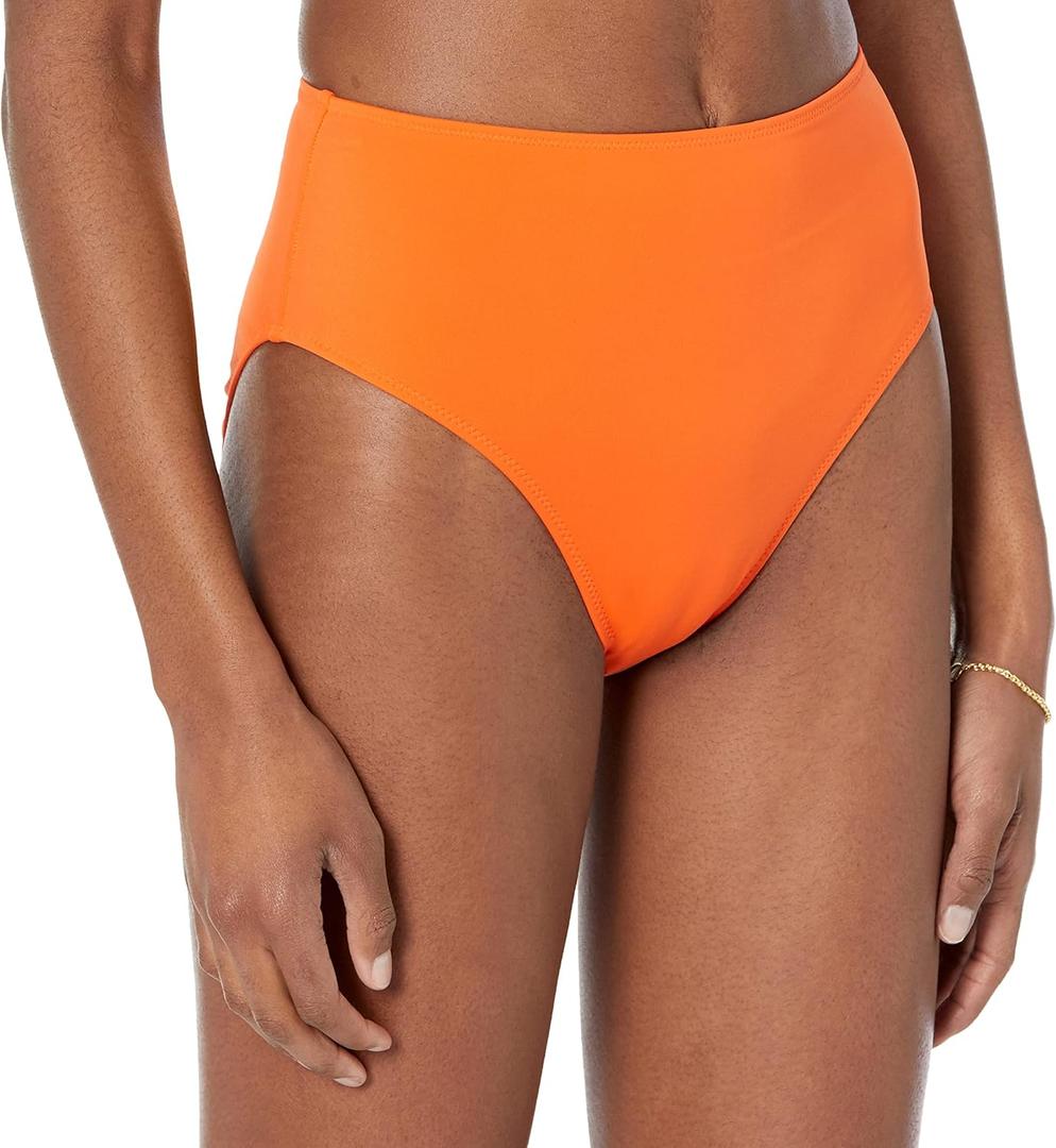 Amazon Essentials Women's High Waist High Leg Bikini Bottom (Orange)