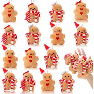 Jenaai 15 Pcs Gingerbread Man Plush Toys, Mini Stuffed Animals 4 Inch Keychains for Christmas Tree Ornament, Birthday Party Favors and Stocking Stuffers, 5 Styles