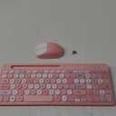 Retro Wireless Keyboard with Round Keycaps, 2.4GHz Full-Size USB Cute Wireless Keyboard Mouse for Computer, Desktop, Laptop and Computer (Pink-Colorful)