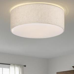 3-Light Ceiling Light Fixture, 13" Drum Flush Mount Ceiling Light, Modern Close to Ceiling Lights with Fabric Linen Shade for Hallway Bedroom Kitchen Dining Living Room