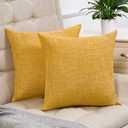 Anickal Set of 2 Mustard Yellow Pillow Covers 18x18 Inch Rustic Linen Decorative Square Throw Pillow Covers for Sofa Couch Decoration