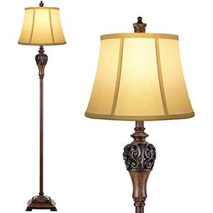 Sucolite Vintage Floor Lamp for Living Room, Traditional Farmhouse Tall Standing Lamp, Mid-Century Antique Pole Lamp for Bedroom Reading with White Fabric Shade, Rustic Bright Lighting Home Decor