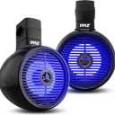 PyleUsa 6.5 Waterproof Off-Road Speakers - 200W 2-Way Marine Wakeboard Tower Sound System w/ LED Light, Full Range Outdoor Stereo Speaker for Car, ATV, UTV, Jeep, Boat, Includes Brackets (Black)