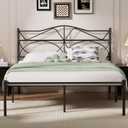VECELO Full Size Bed Frame, Metal Bed Platform with Headboard, Sturdy Steel Slats Support, No Box Spring Needed/Noise-Free,Easy Assembly, Black