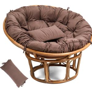 Disker Papasan Chair Cushion - 52 inch (Without Chair) Luxurious Round with Matching Accessory Pillow - Large Round Fluffy Plush Cushion with Securing Straps and Ultra Soft Material (Dune Brown)