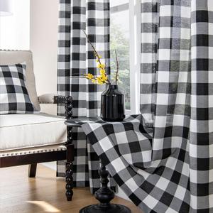 Buffalo Plaid Curtains, Black and White, Buffalo Check, Rustic, Farmhouse, Country, Antique, Vintage Style for Living Room, Bedroom, Kitchen - Set of 2 Panels, 42"84"2, Black/White